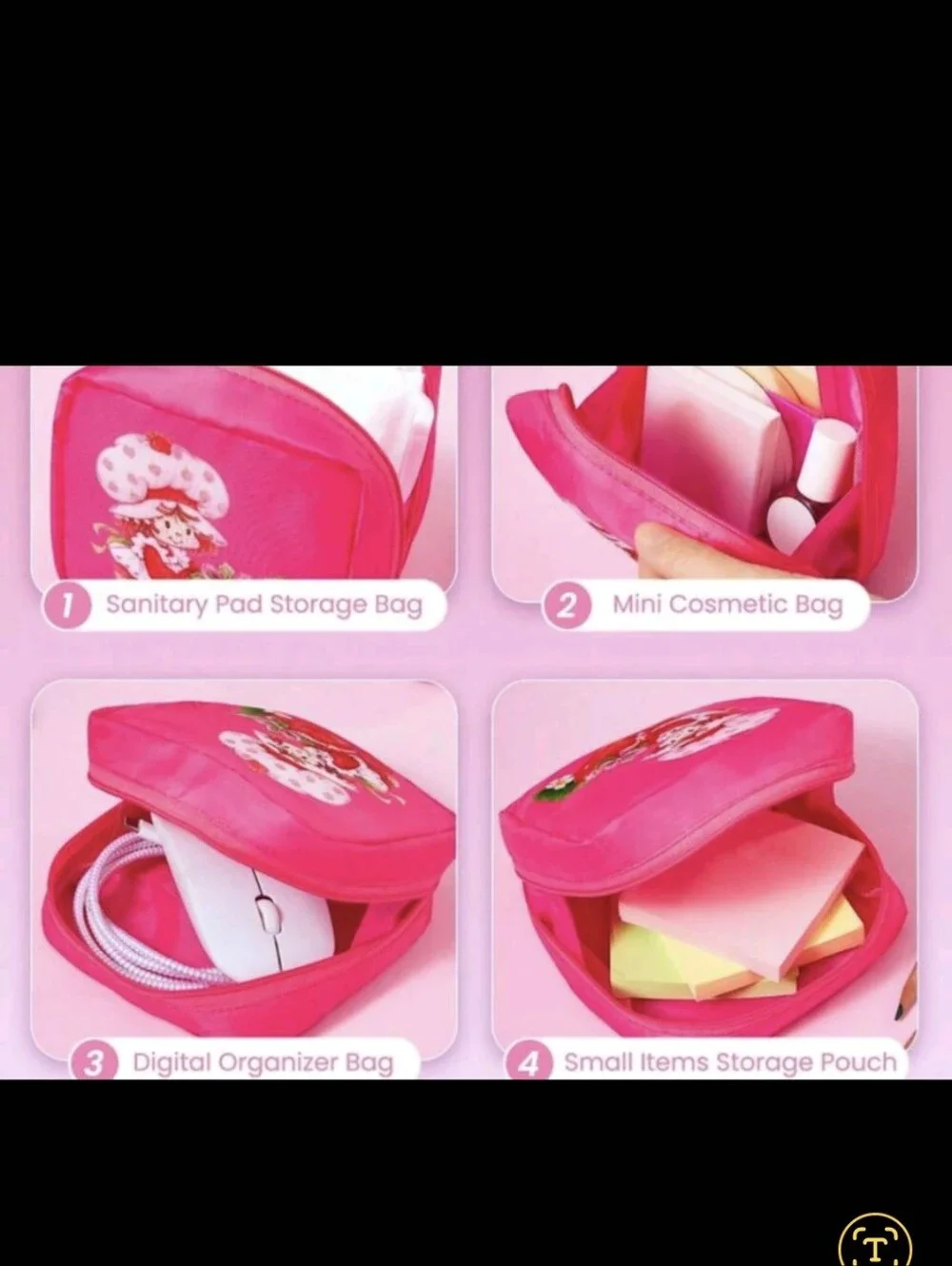 PINK STRBRY ONLY Strawberry Shortcake Square Pouch Personal Bag Makeup Bag